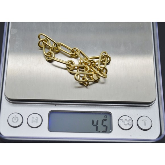 Real 14K Yellow Gold 7.5" Paperclip & round Linked Chain Bracelet 4.5 gr - Picture 4 of 7